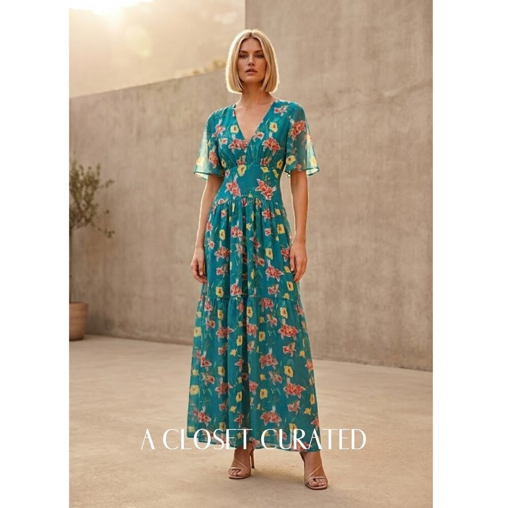 Eywasouls Malibu Maria Floral Maxi Dress XS/S Green NWT